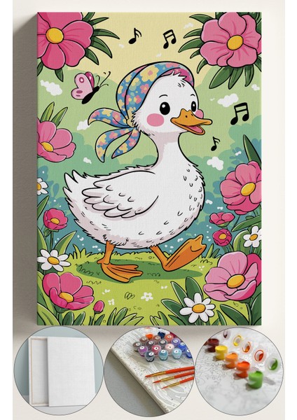 Sayılarla Boyama Çerçeveli Hobi Seti Numaralı Tuval Fırça Boya Dahil Kasnaklı 40X50 cm Müzikördek