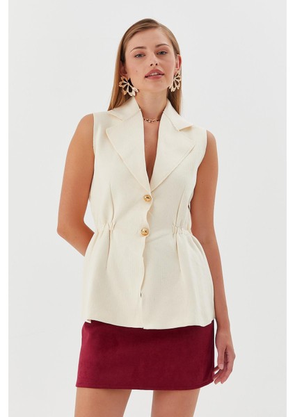 Beli Lastikli Yelek Bluz Krem