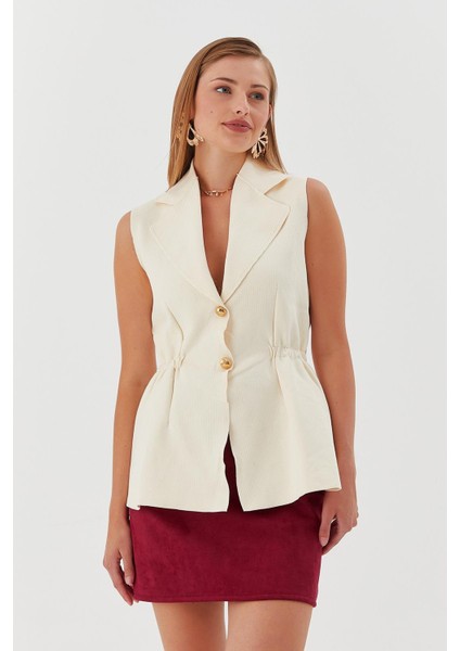 Beli Lastikli Yelek Bluz Krem modelleri