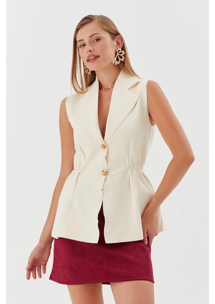 Beli Lastikli Yelek Bluz Krem fırsatları
