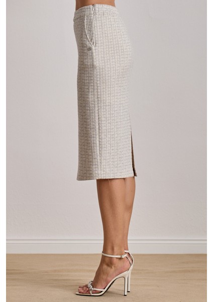 Yandan Cepli Ekru Örme Etek modelleri