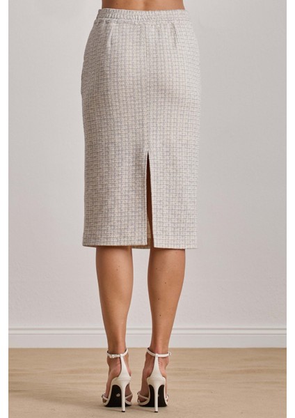 Yandan Cepli Ekru Örme Etek