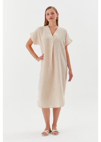 Oversize Keten Elbise Natural modelleri
