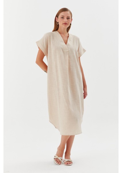 Oversize Keten Elbise Natural fırsatları