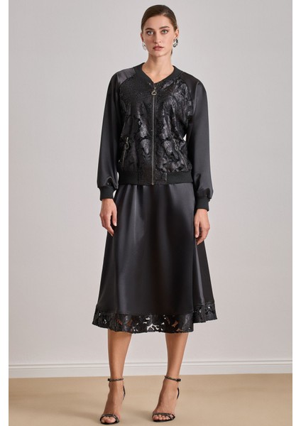 Midi Siyah Saten Etek