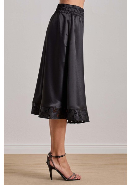 Midi Siyah Saten Etek modelleri