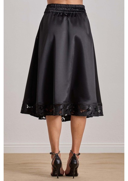 Midi Siyah Saten Etek