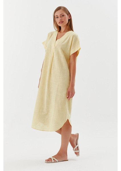 Oversize Keten Elbise Sarı modelleri