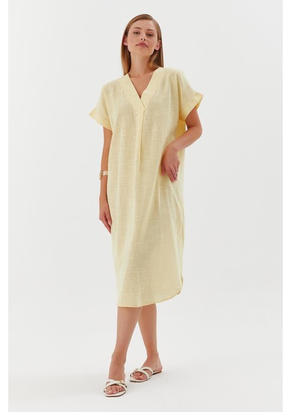 Oversize Keten Elbise Sarı fırsatları