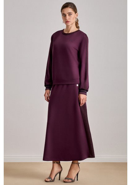 Yandan Cepli Bordo Örme Etek