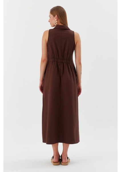 Yakası Fermuarlı Cepli Elbise Kahve indirimleri