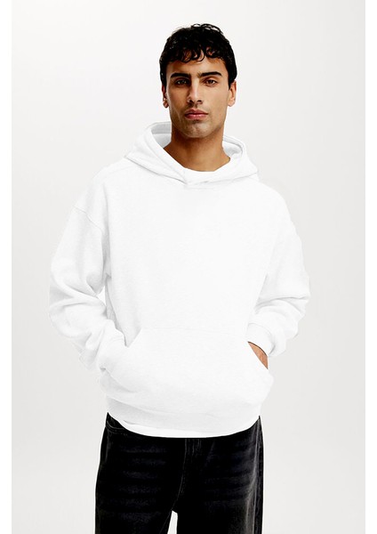 Ekru Kapüşonlu Kanguru Cep Erkek Sweatshirt E7169