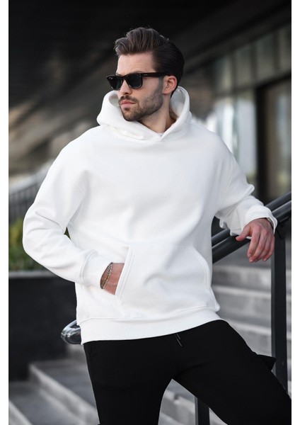 Ekru Kapüşonlu Kanguru Cep Erkek Sweatshirt E7169 modelleri