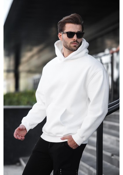 Ekru Kapüşonlu Kanguru Cep Erkek Sweatshirt E7169 fırsatları