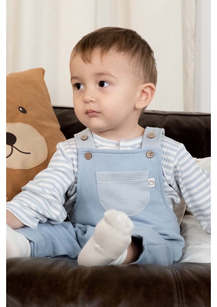 Organik Pamuklu İçi Tüylü Bebek Salopet Mavi