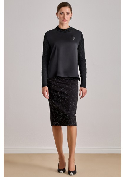 Midi Siyah Örme Etek