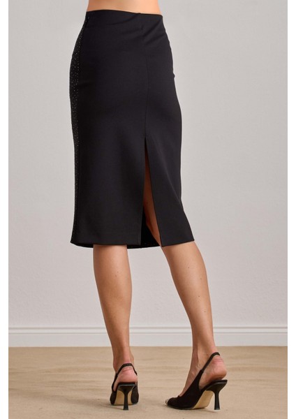 Midi Siyah Örme Etek