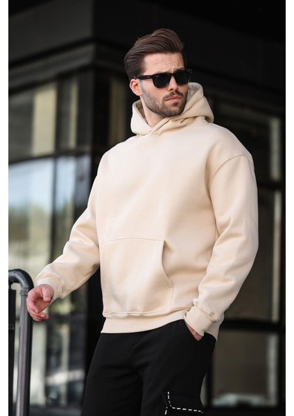 Bej Kapüşonlu Kanguru Cep Erkek Sweatshirt E7169 modelleri
