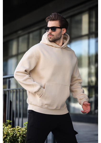 Bej Kapüşonlu Kanguru Cep Erkek Sweatshirt E7169 fırsatları