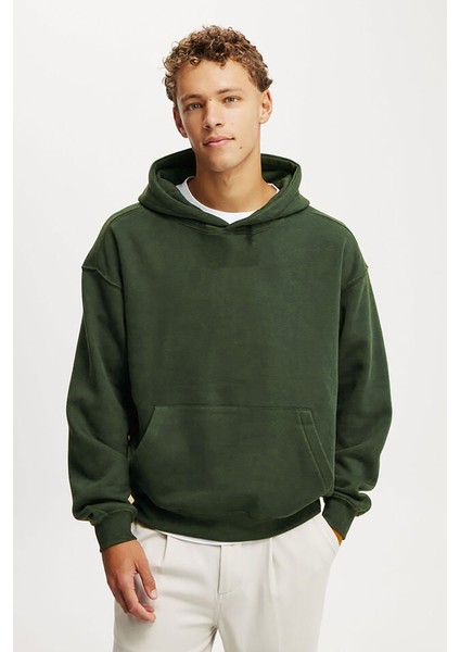 Haki Kapüşonlu Kanguru Cep Erkek Sweatshirt E7169