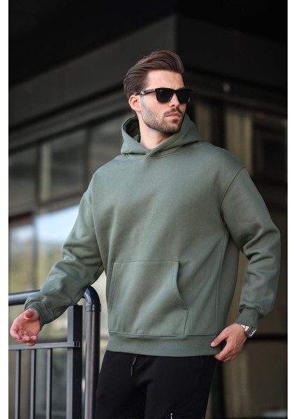 Haki Kapüşonlu Kanguru Cep Erkek Sweatshirt E7169 indirimleri