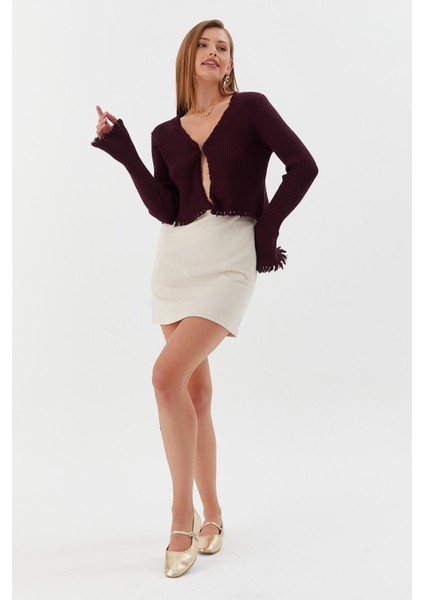 Saçaklı Triko Hırka Bluz Bordo fiyatları