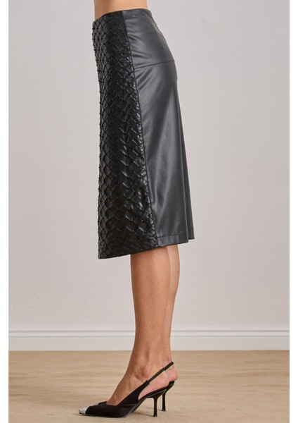 Diz Altı Siyah Deri Etek fırsatları