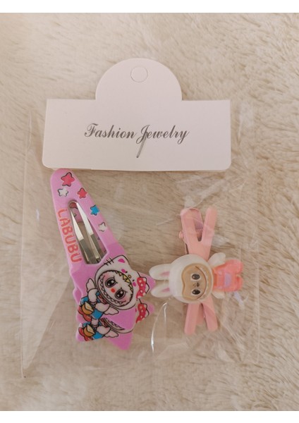 Labubu Figürlü 1 Adet Pens,2 Adet Kayan Yıldız Çıt Çıt Çocuk,bebek Set Toka