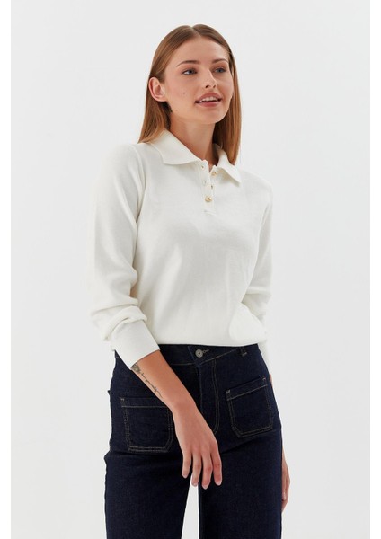 Polo Yaka Yumuşak Kazak Krem indirimleri