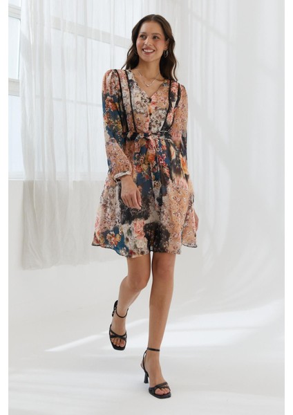 Beli Kuşak Bağlamalı Elbise Multı Color modelleri