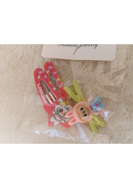 Labubu Figürlü 1 Adet Pens,2 Adet Kayan Yıldız Çıt Çıt Çocuk,bebek Set Toka