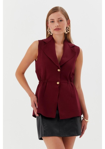 Beli Lastikli Yelek Bluz Bordo