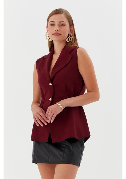 Beli Lastikli Yelek Bluz Bordo modelleri