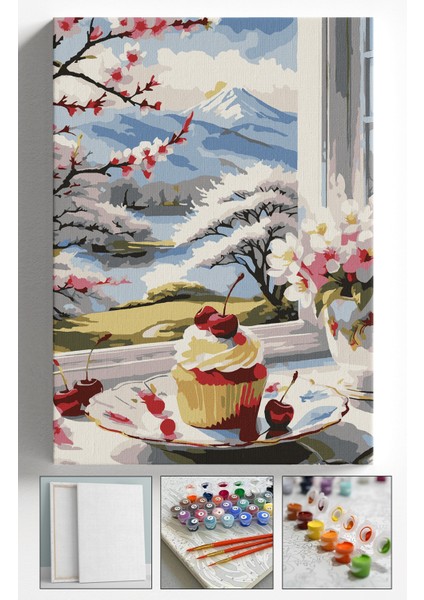 Sayılarla Boyama Çerçeveli Hobi Seti Numaralı Tuval Fırça Boya Dahil Kasnaklı 40X50 cm Pasta