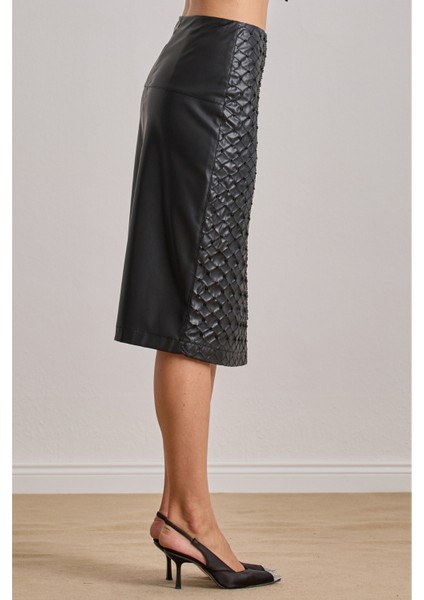 Diz Altı Siyah Deri Etek modelleri