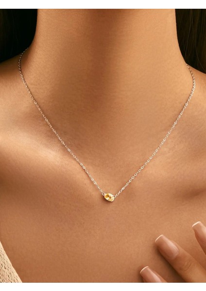 925 Ayar Gümüş Sitrin Taşlı Güneş Işığı Minimal Kadın Kolye fiyatları