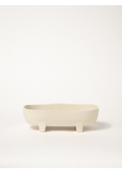 x Duygu Batum Krem Vanilya Desenli Seramik Dikdörtgen Servis ve Sunum Tabağı 15x27x8,5 cm