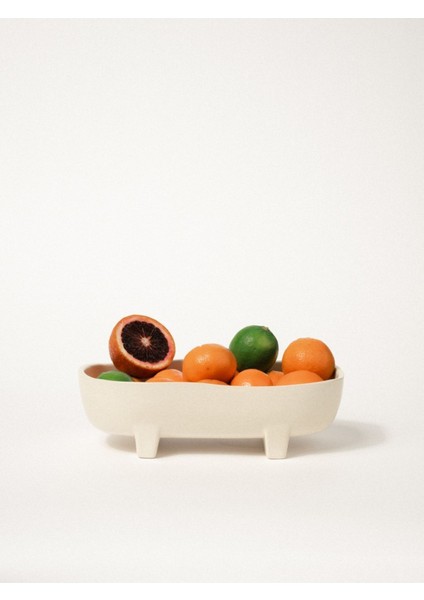 x Duygu Batum Krem Vanilya Desenli Seramik Dikdörtgen Servis ve Sunum Tabağı 15x27x8,5 cm