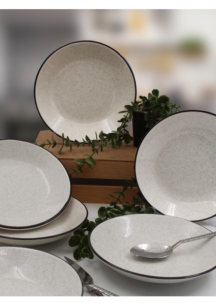 Arna Stoneware 20 cm Beyaz Anka Desenli Seramik Yemek Tabağı Seti, 6 Adet – Şık ve Dayanıklı Tasarım