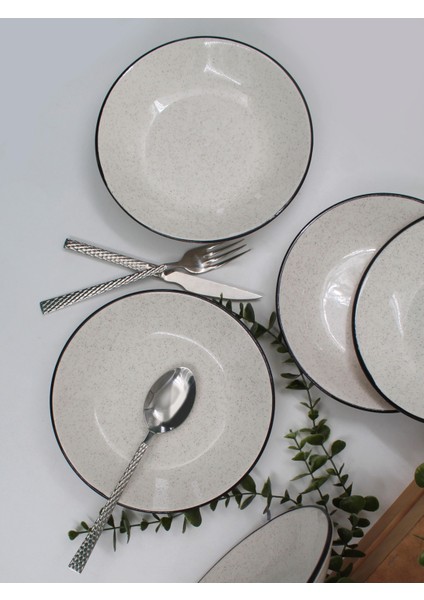 Arna Stoneware 20 cm Beyaz Anka Desenli Seramik Yemek Tabağı Seti, 6 Adet – Şık ve Dayanıklı Tasarım