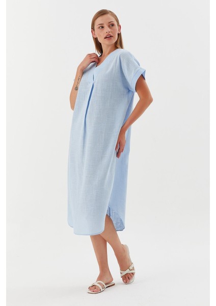 Oversize Keten Elbise Mavı modelleri