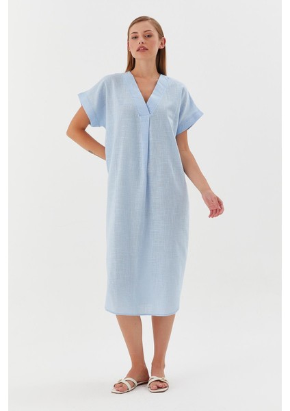 Oversize Keten Elbise Mavı fırsatları