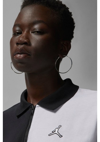 Jordan Flight Loose Fit 1/4 Zip T-Shirt Kadın 1/4 Fermuar Gömlek Yakalı Bol Kalıp Kısa Tişört Siyah Beyaz modelleri