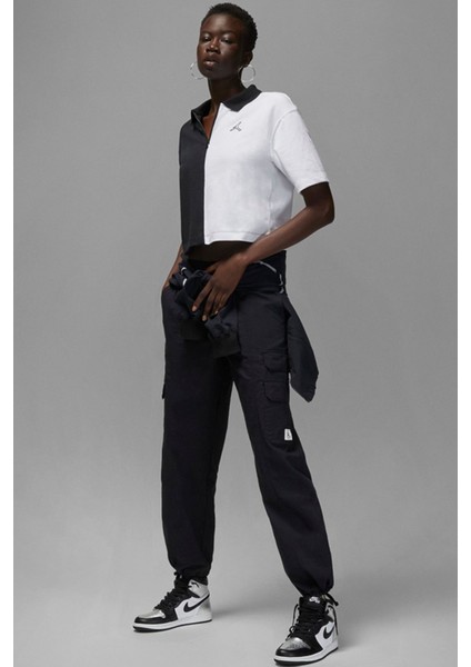 Jordan Flight Loose Fit 1/4 Zip T-Shirt Kadın 1/4 Fermuar Gömlek Yakalı Bol Kalıp Kısa Tişört Siyah Beyaz fırsatları