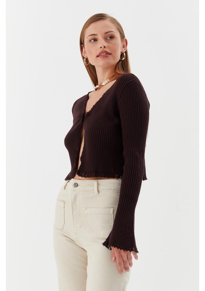 Saçaklı Triko Hırka Bluz Kahve fırsatları