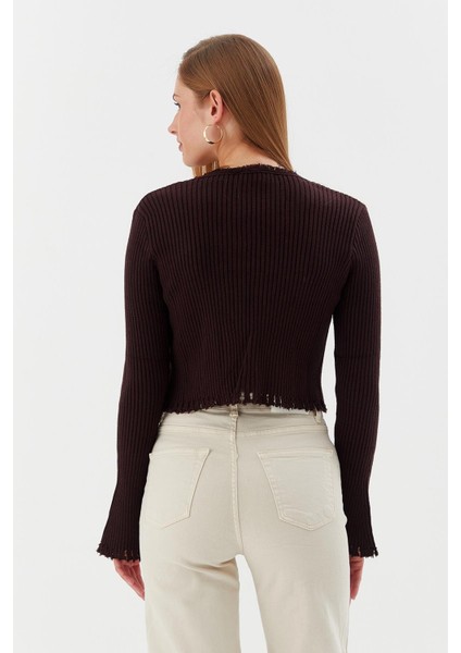 Saçaklı Triko Hırka Bluz Kahve indirimleri