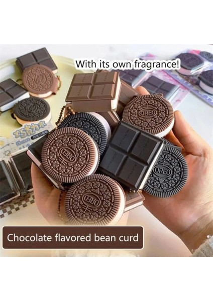 2'li Mini Kare Çikolata Figürlü Kokulu Not Defteri Zincirli Anahtarlık