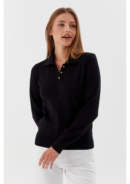 Polo Yaka Yumuşak Kazak Sıyah fırsatları