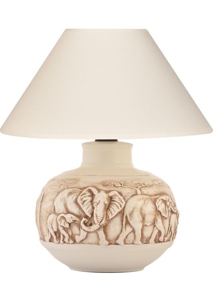 Filli Krem Abajur – Krem Renk Seramik Gövde, Kumaş Başlık, Oturma Odası Dekoratif Fil Tasarımı