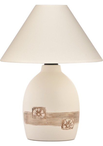 Menekşe Desenli Krem Abajur – Modern ve Şık Masa Lambası, Ev ve Ofis Dekorasyonu için